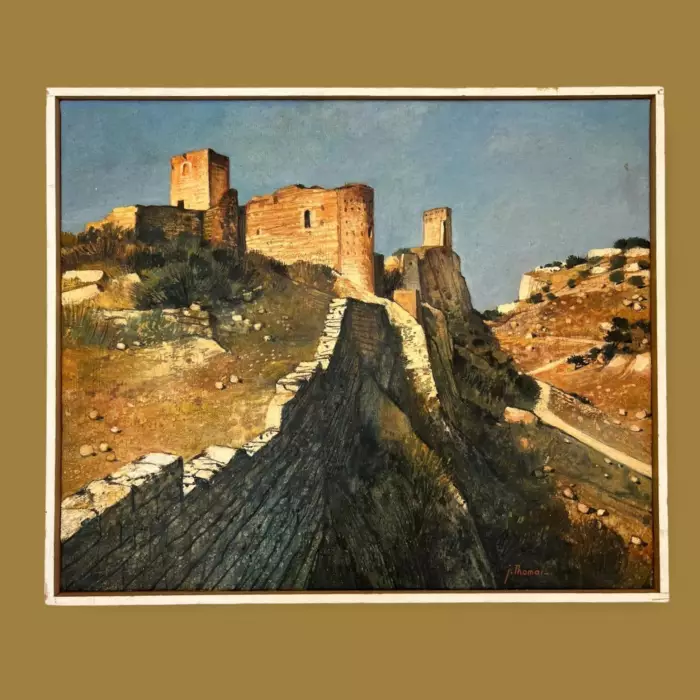 Oil-Painting `Rhône Valley: Chapel and Keep of Mornas Castle` by Jean Thomas