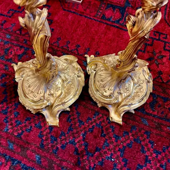 19th Century Pair of Gilt Bronze Candlesticks after a model by Meissonnier