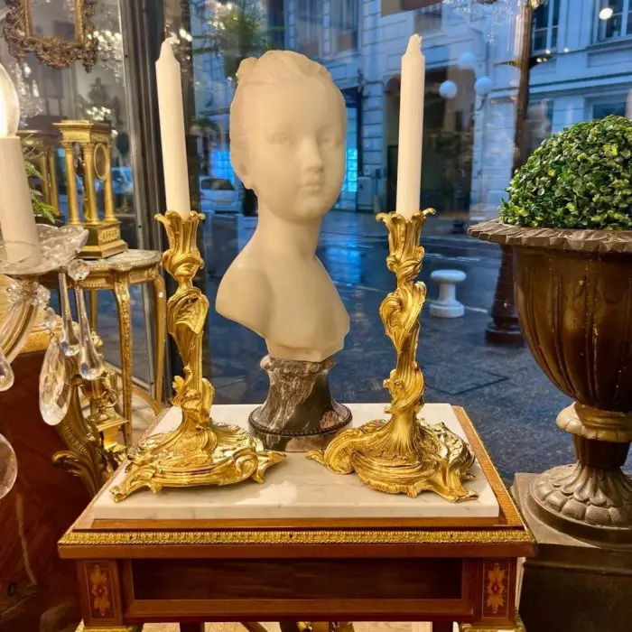 19th Century Pair of Gilt Bronze Candlesticks after a model by Meissonnier