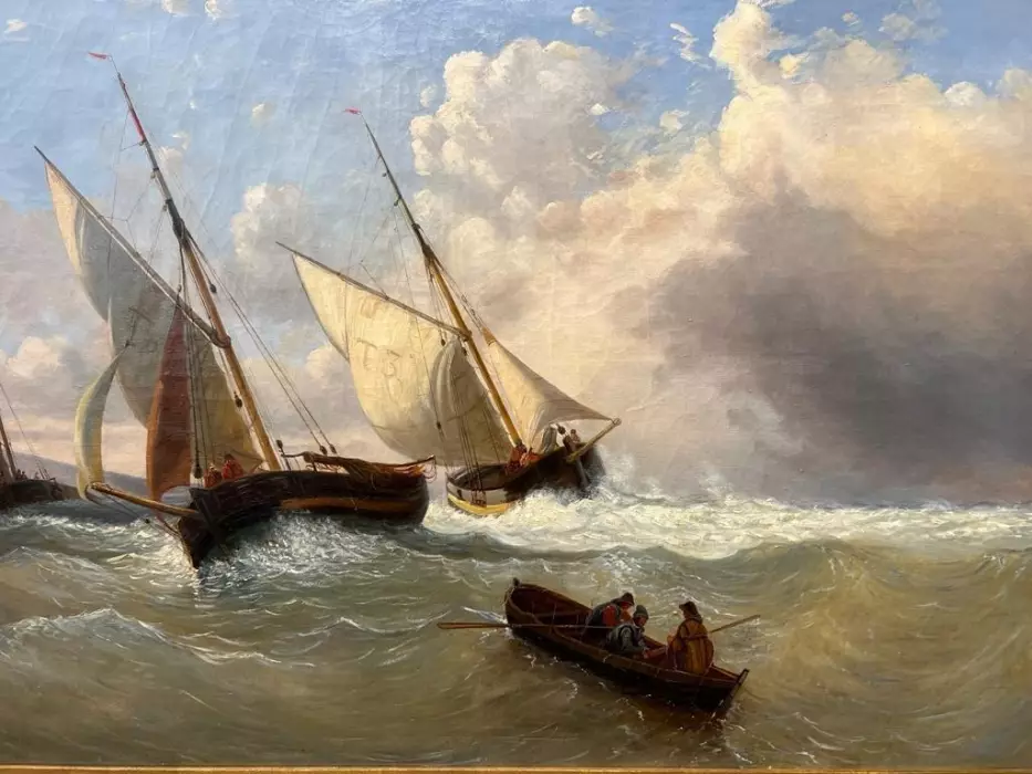 Early 19th Century Oil-on-Canvas Marine Painting `Les Plates of Villerville`