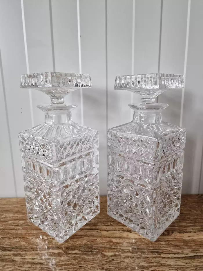 An elegant pair of crystal decanters