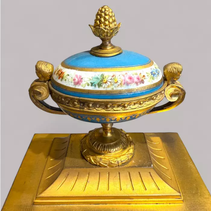 French Louis XVI Style Porcelain and Gilt Bronze Mantel Clock, 19th Century