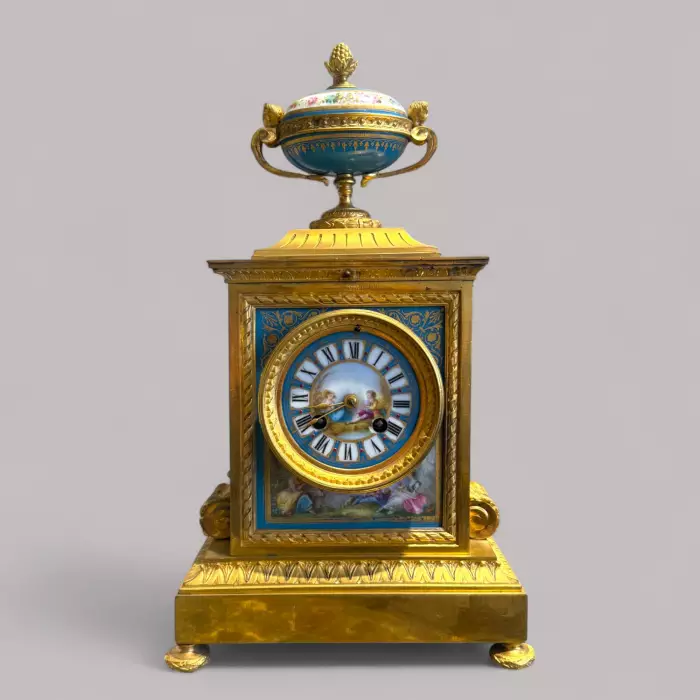 French Louis XVI Style Porcelain and Gilt Bronze Mantel Clock, 19th Century