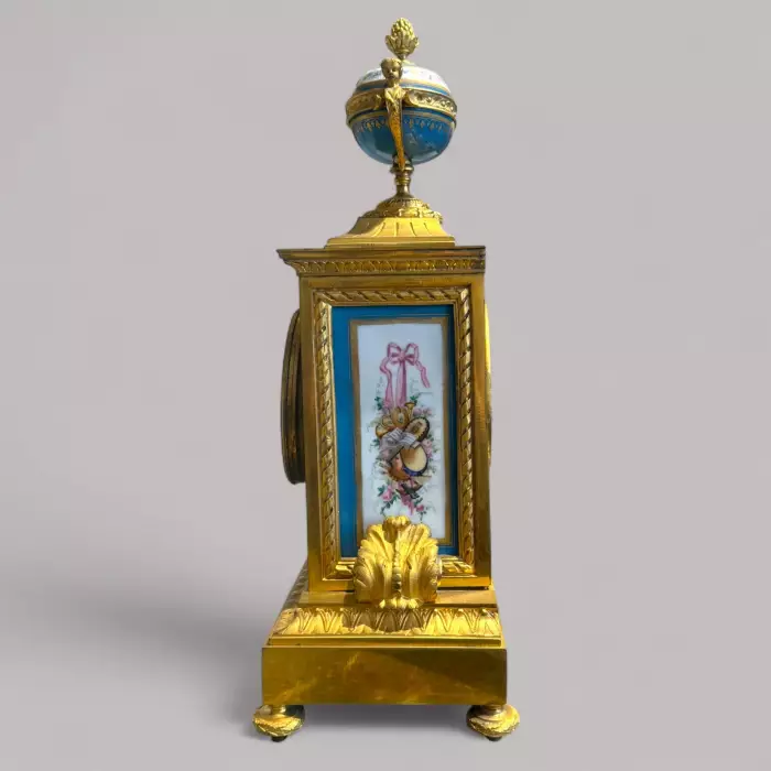 French Louis XVI Style Porcelain and Gilt Bronze Mantel Clock, 19th Century