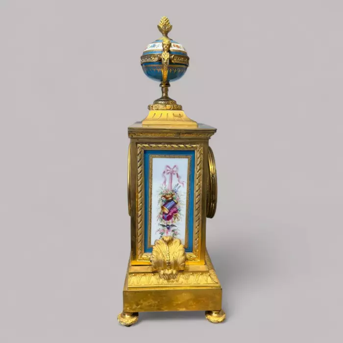 French Louis XVI Style Porcelain and Gilt Bronze Mantel Clock, 19th Century