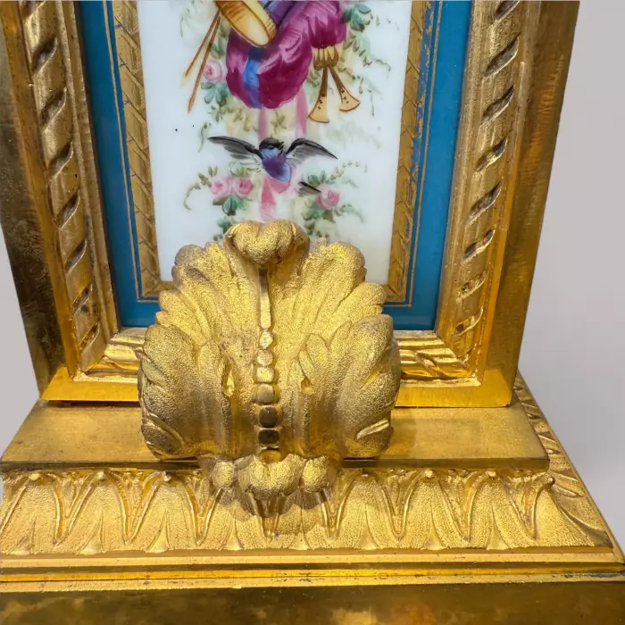French Louis XVI Style Porcelain and Gilt Bronze Mantel Clock, 19th Century