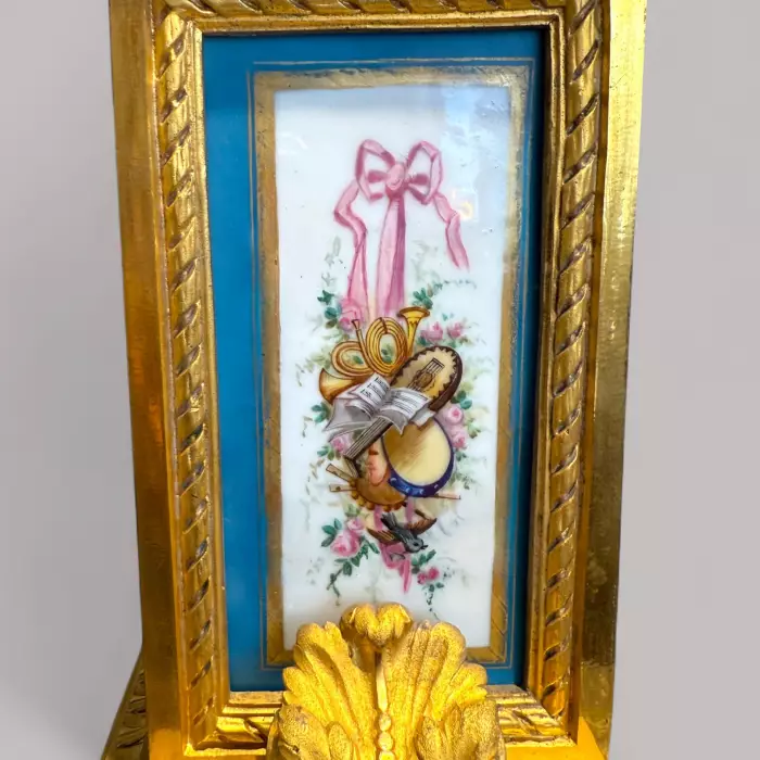 French Louis XVI Style Porcelain and Gilt Bronze Mantel Clock, 19th Century