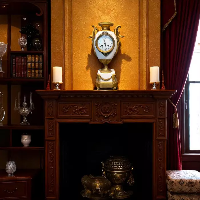 French Louis XVI Style biscuit and Gilt Bronze Mantel Clock, 19t Century