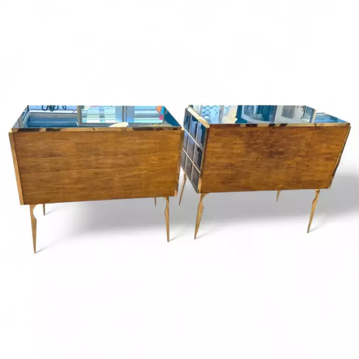 Pair of Faceted Turquoise Murano Glass and Gilded Brass Consoles, Circa 196070