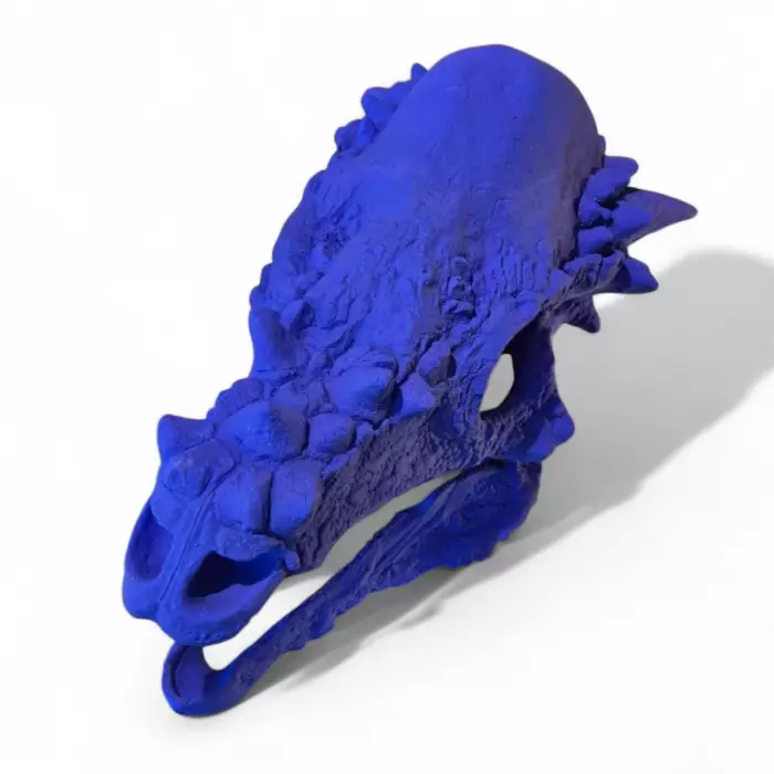 Blue Reverie 3 on a Base, Sculptural Replica of a skull, 21st Century