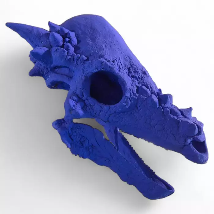Blue Reverie 3 on a Base, Sculptural Replica of a skull, 21st Century