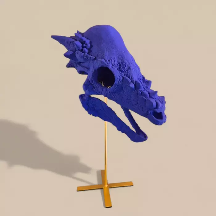 Blue Reverie 3 on a Base, Sculptural Replica of a skull, 21st Century
