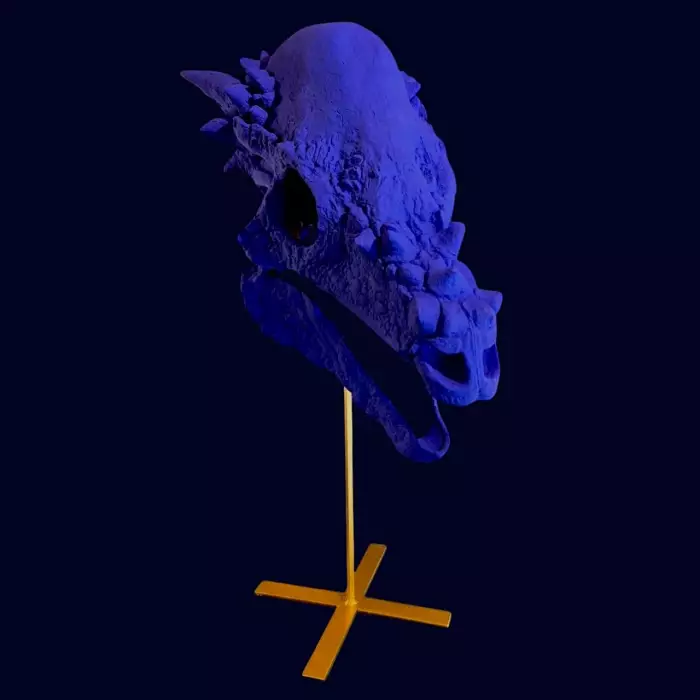 Blue Reverie 3 on a Base, Sculptural Replica of a skull, 21st Century