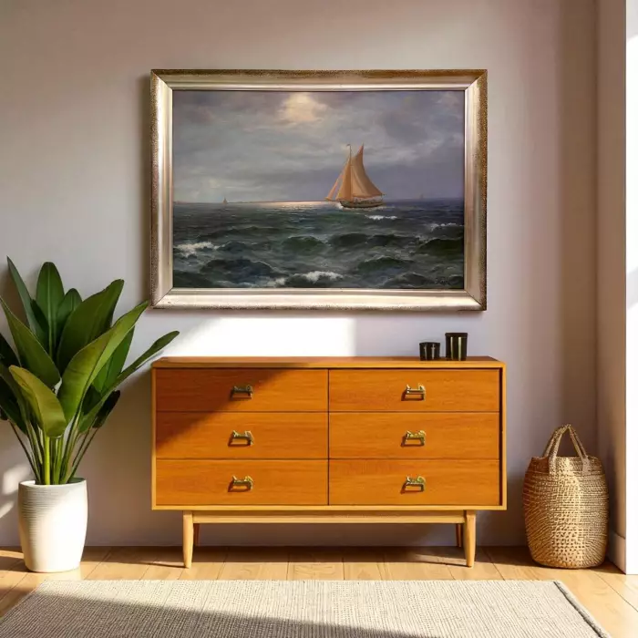 Seascape with Sailing Vessel by Alexander Reich-Staffelstein, 20th Century