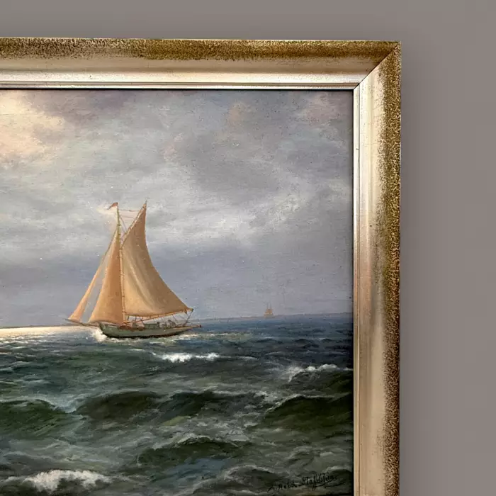 Seascape with Sailing Vessel by Alexander Reich-Staffelstein, 20th Century