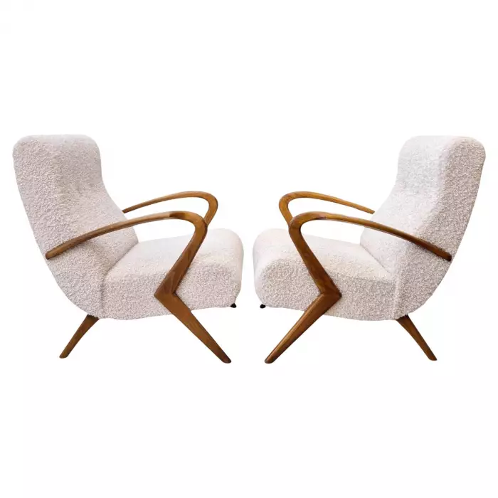 Pair of bouclé armchairs, attributed to Paolo Buffa, Circa 1950