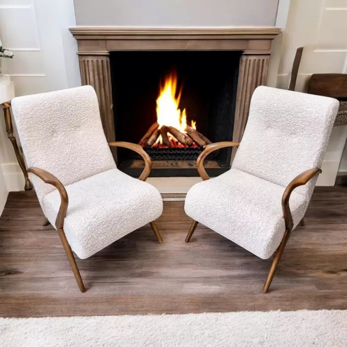 Pair of bouclé armchairs, attributed to Paolo Buffa, Circa 1950