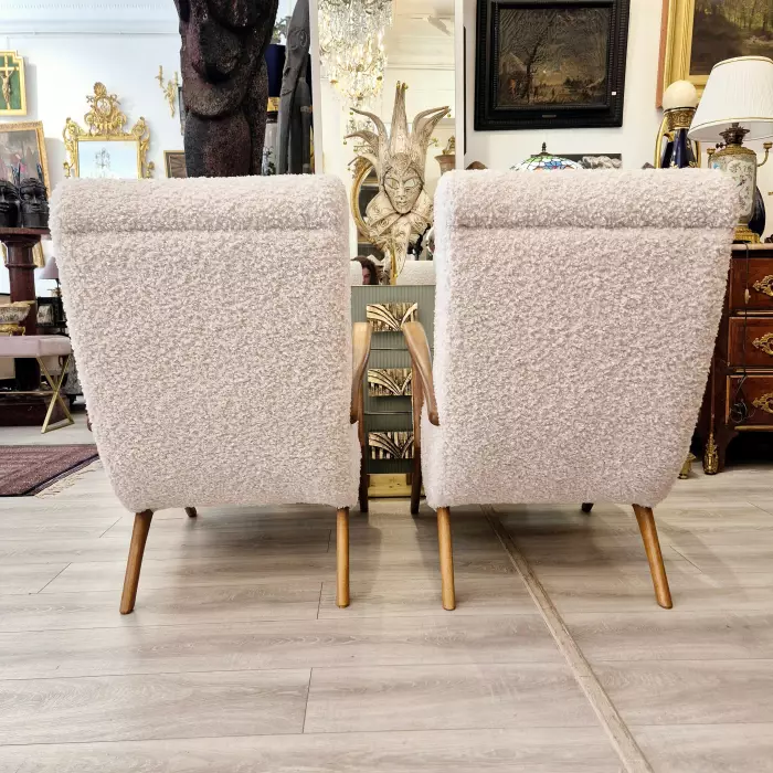 Pair of bouclé armchairs, attributed to Paolo Buffa, Circa 1950