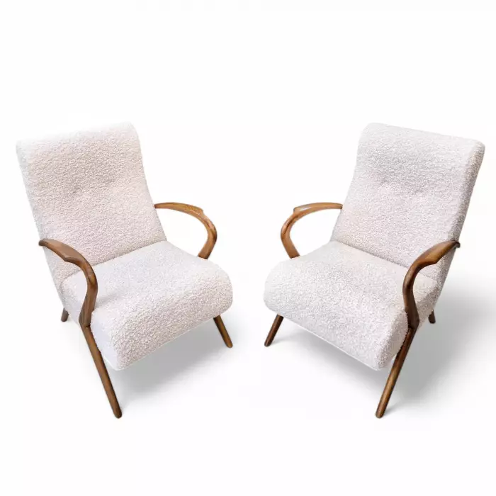 Pair of bouclé armchairs, attributed to Paolo Buffa, Circa 1950