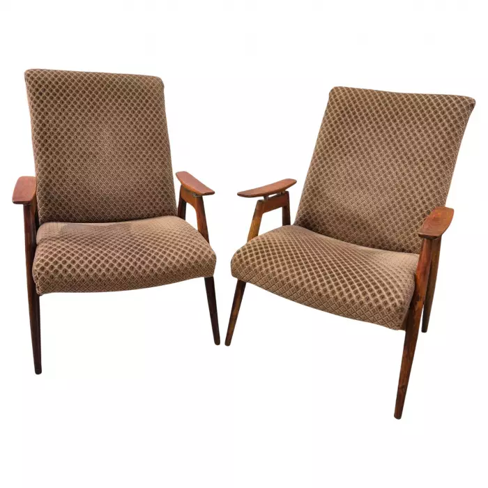 Пара кресел Mid-Century Lounge с бархатной обивкой, XX век 