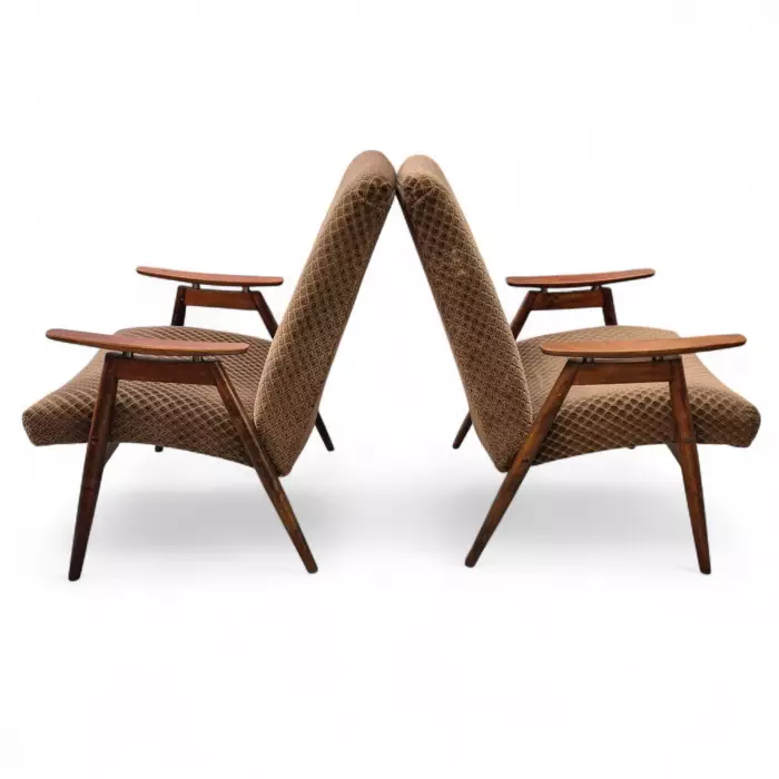 Пара кресел Mid-Century Lounge с бархатной обивкой, XX век 