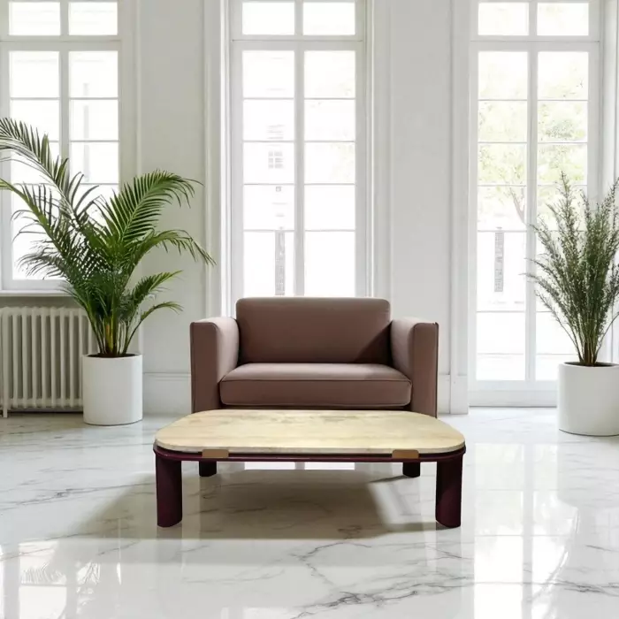 Журнальный столик Roche Bobois со столешницей из травертина, XX век 