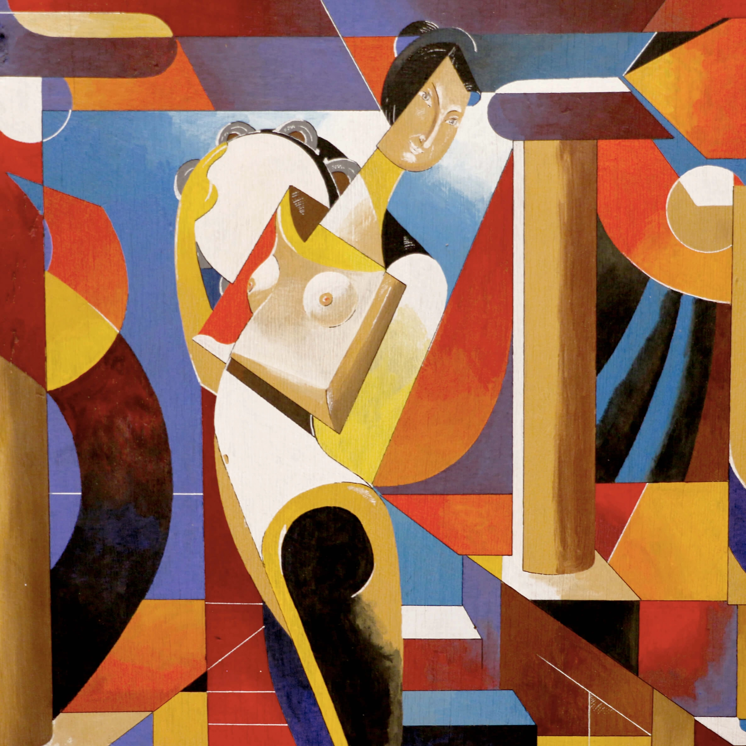 DAME AU TAMBOURIN. DANS L’ESPRIT D’ALEXANDRE PORFYROVITCH ARCHIPENKO. CUBISME SYNTHÉTIQUE. XXE SIÈCLE
