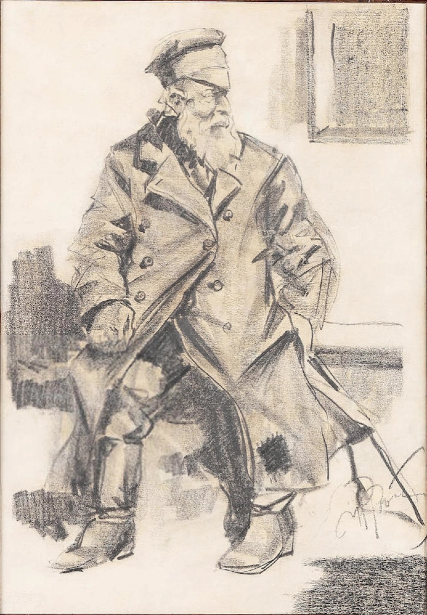 Dessin Un vieil homme sur un banc 