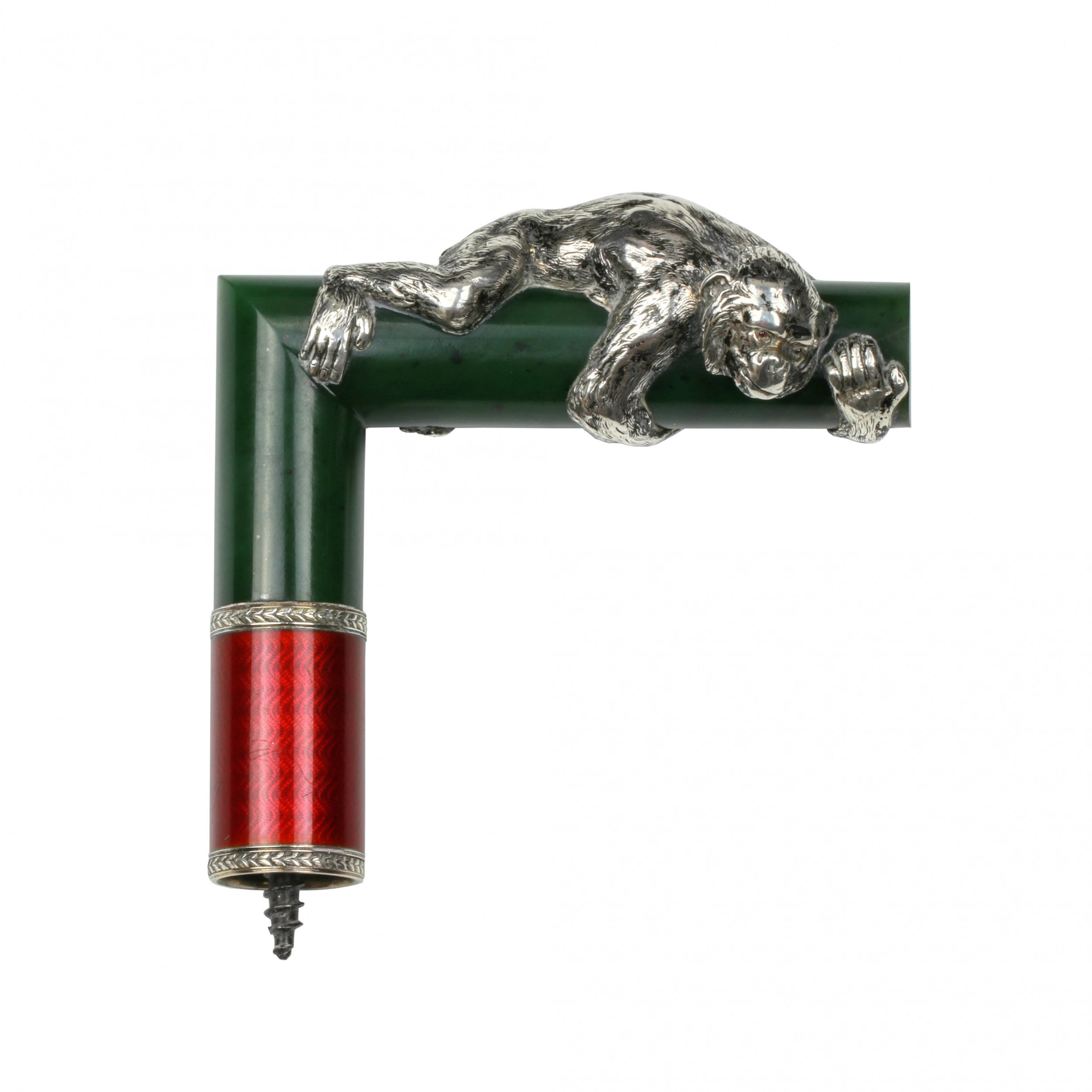 Manche de canne en argent, email et jade. Faberge, Julius Rappoport.