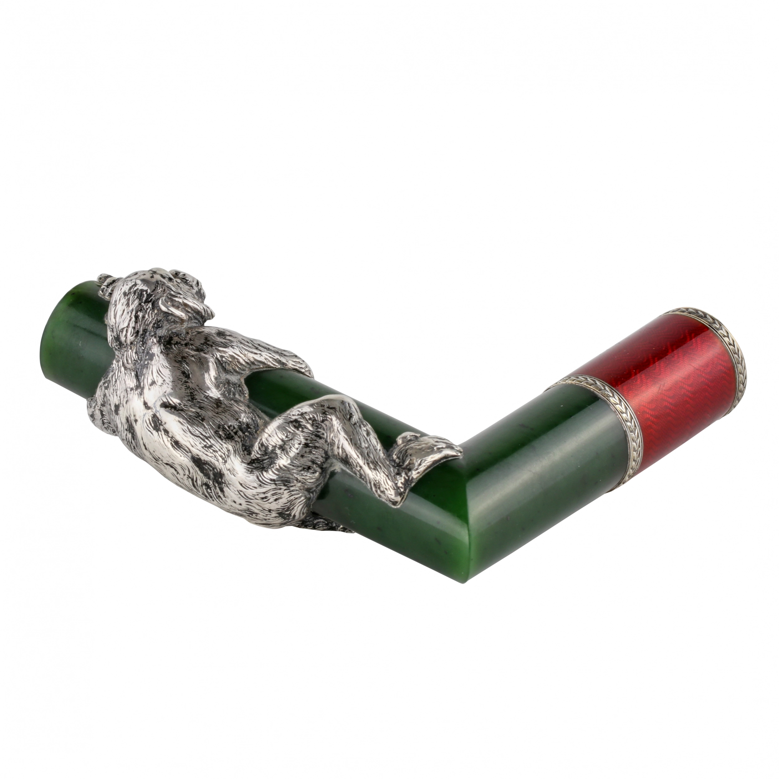 Manche de canne en argent, email et jade. Faberge, Julius Rappoport.