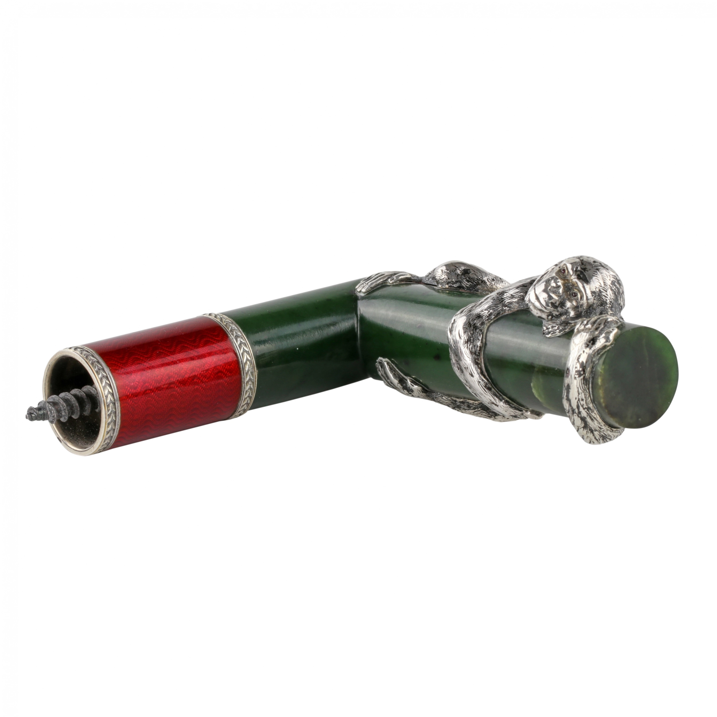 Manche de canne en argent, email et jade. Faberge, Julius Rappoport.