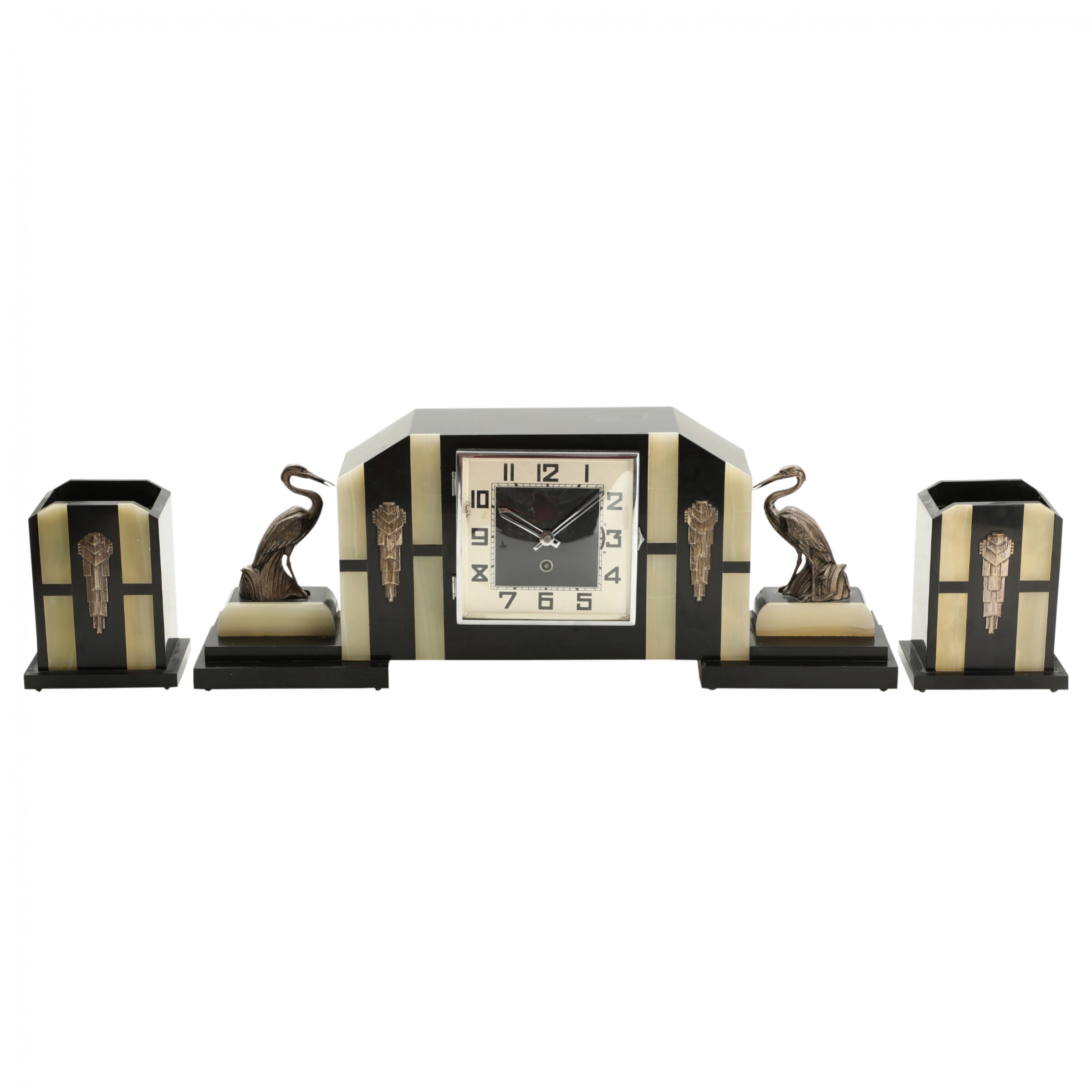 Каминный набор с часами в стиле Art Deco. 
