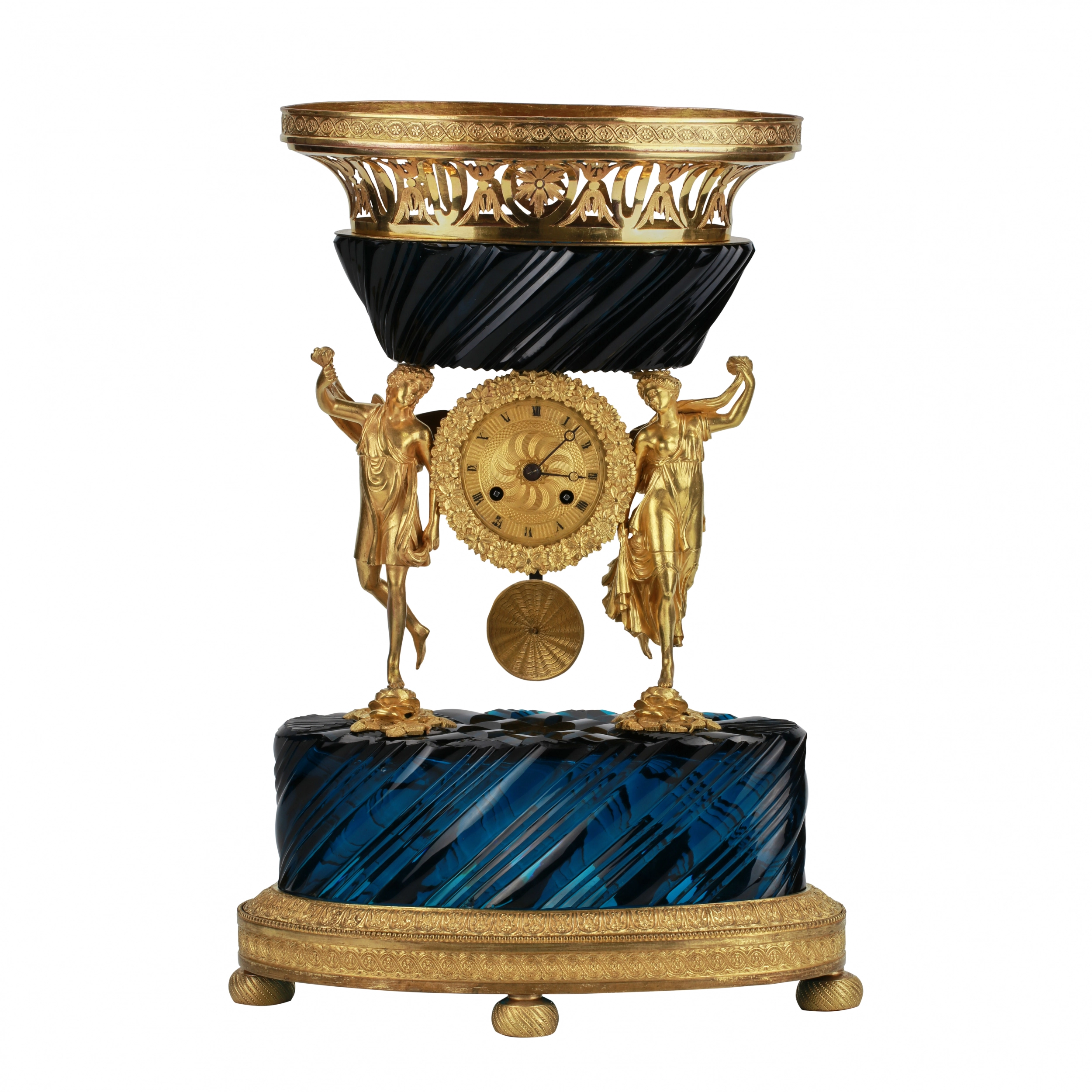 HORLOGE DE CHEMINÉE UNIQUE À ALLÉGORIE SOLAIRE. MODÈLE ATTRIBUÉ À CARLO ROSSI EMPIRE RUSSE, SAINT-PÉTERSBOURG, RÈGNE DE NICOLAS I, 1825-1855