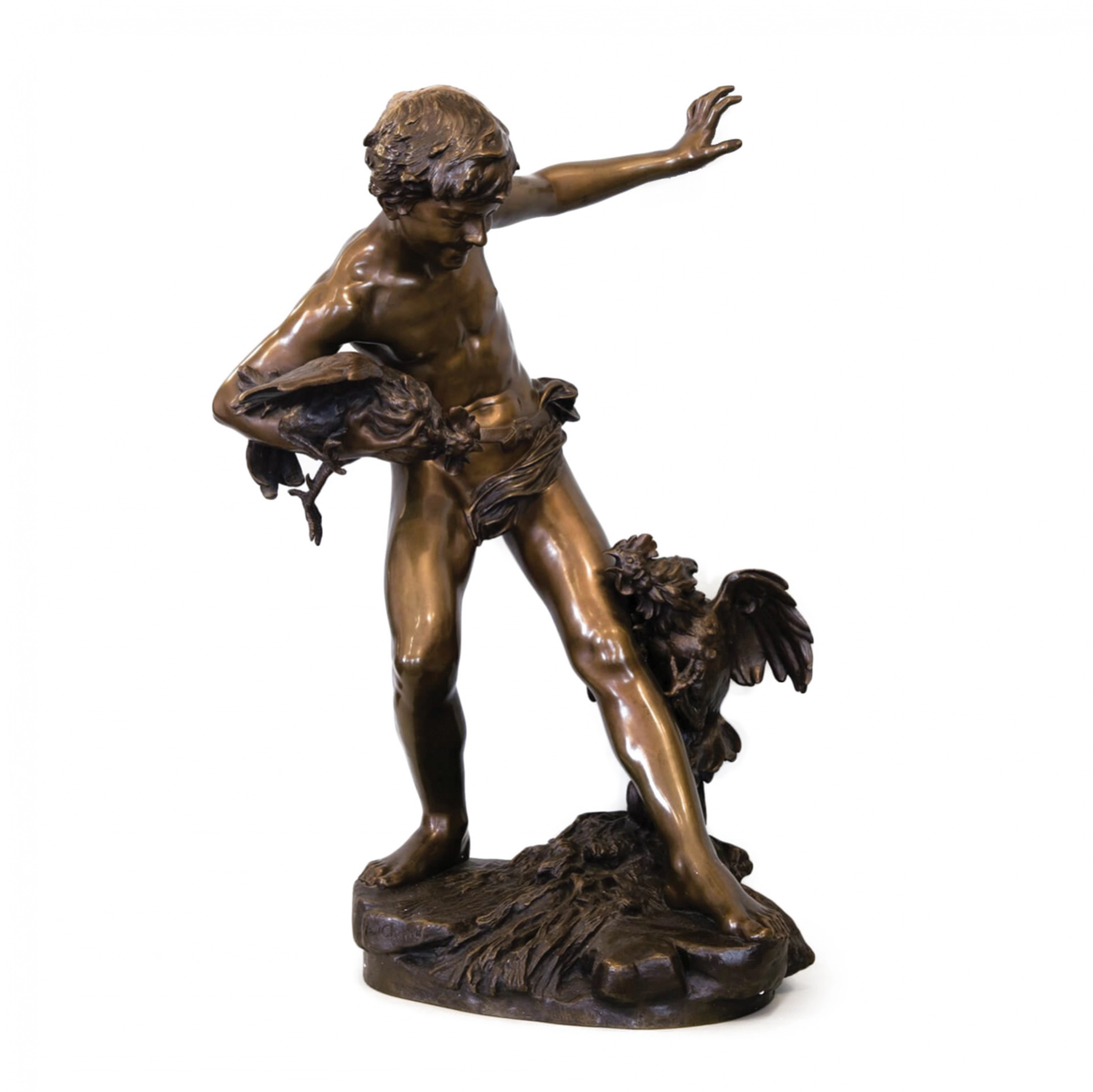 PAUL CHEVRE. BOY SEPARATING FIGHTING COCKS FRANCE / CANADA, LATE 19TH - EARLY 20TH CENTURY