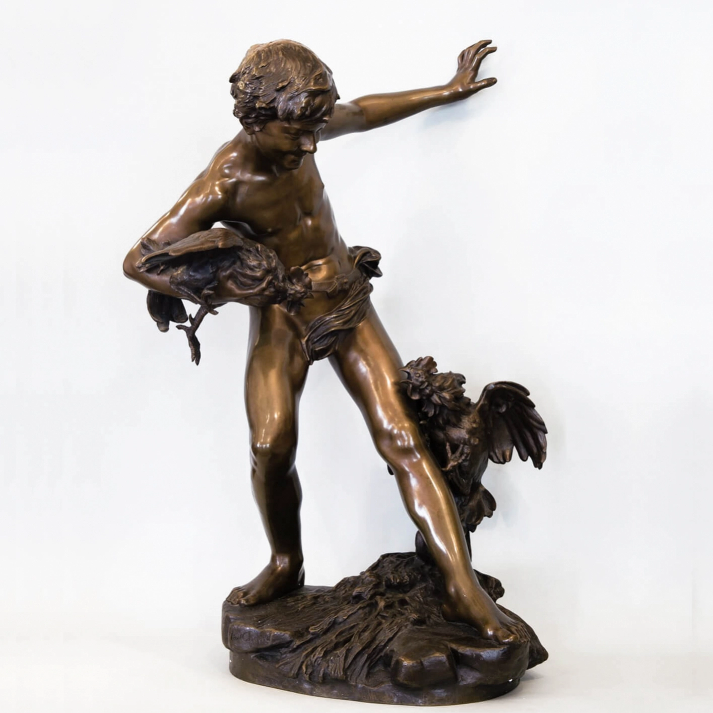 PAUL CHEVRE. BOY SEPARATING FIGHTING COCKS FRANCE / CANADA, LATE 19TH - EARLY 20TH CENTURY
