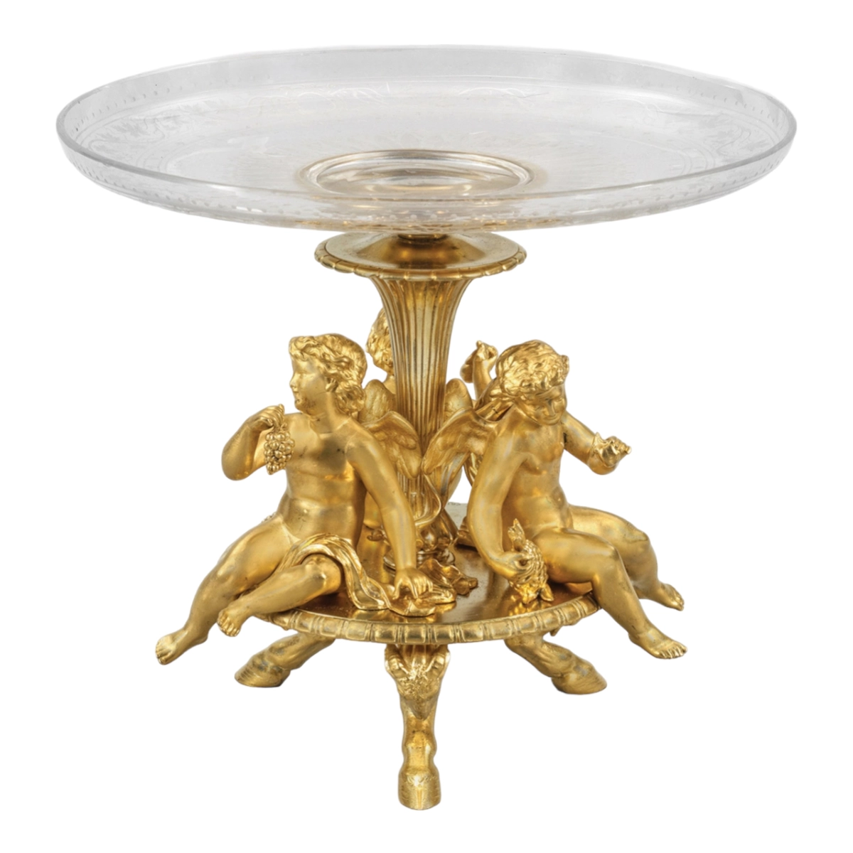 NAPOLEON III STYLE GILT BRONZE AND GLASS CENTREPIECE. ESCALIER DE CRISTAL, PARIS. FRANCE, SECOND HALF OF THE 19TH CENTURY