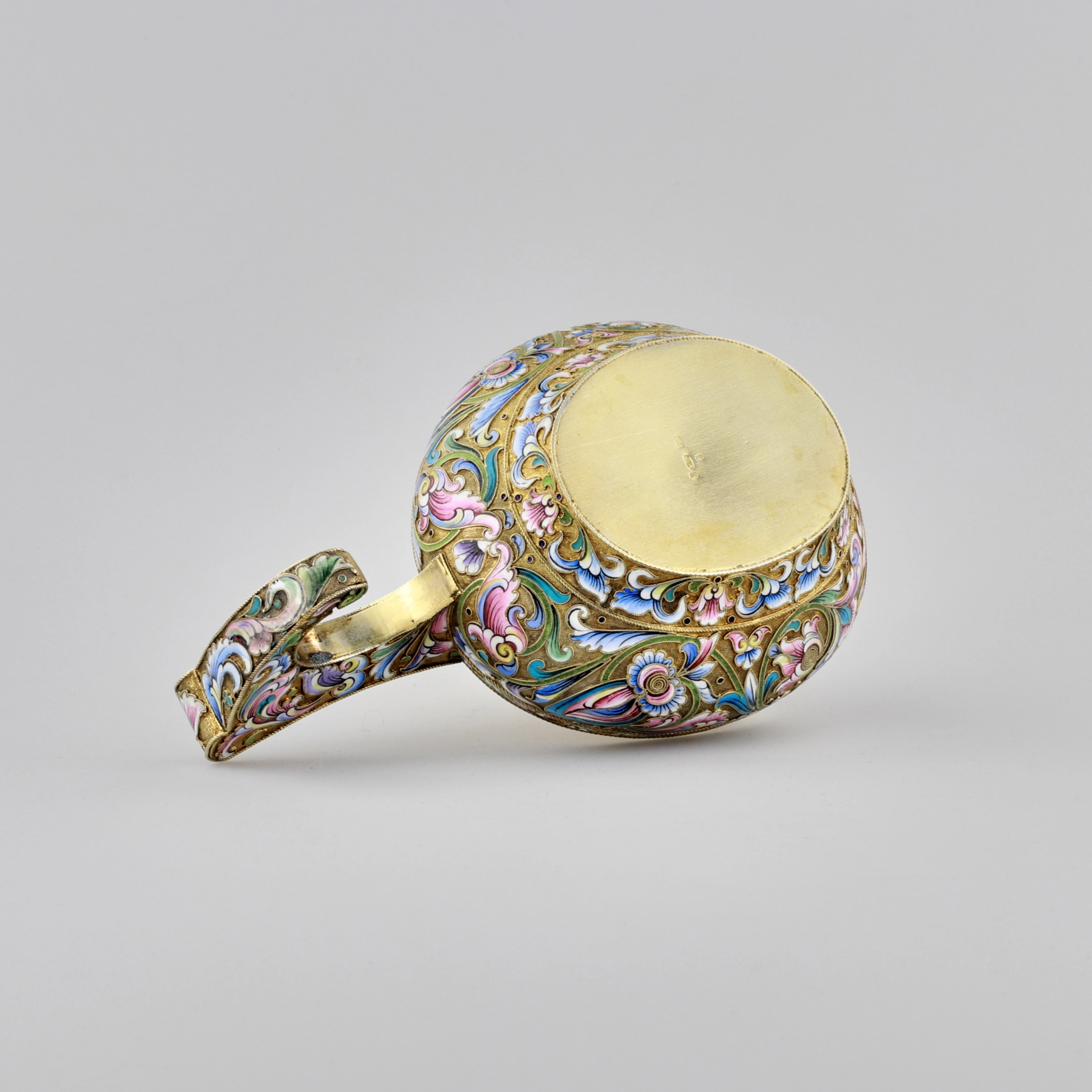Russian silver Kovch, made using cloisonne enamel technique.