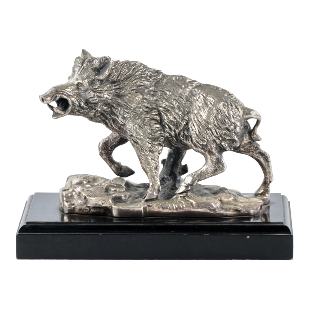 Figurine Sanglier en metal argente.