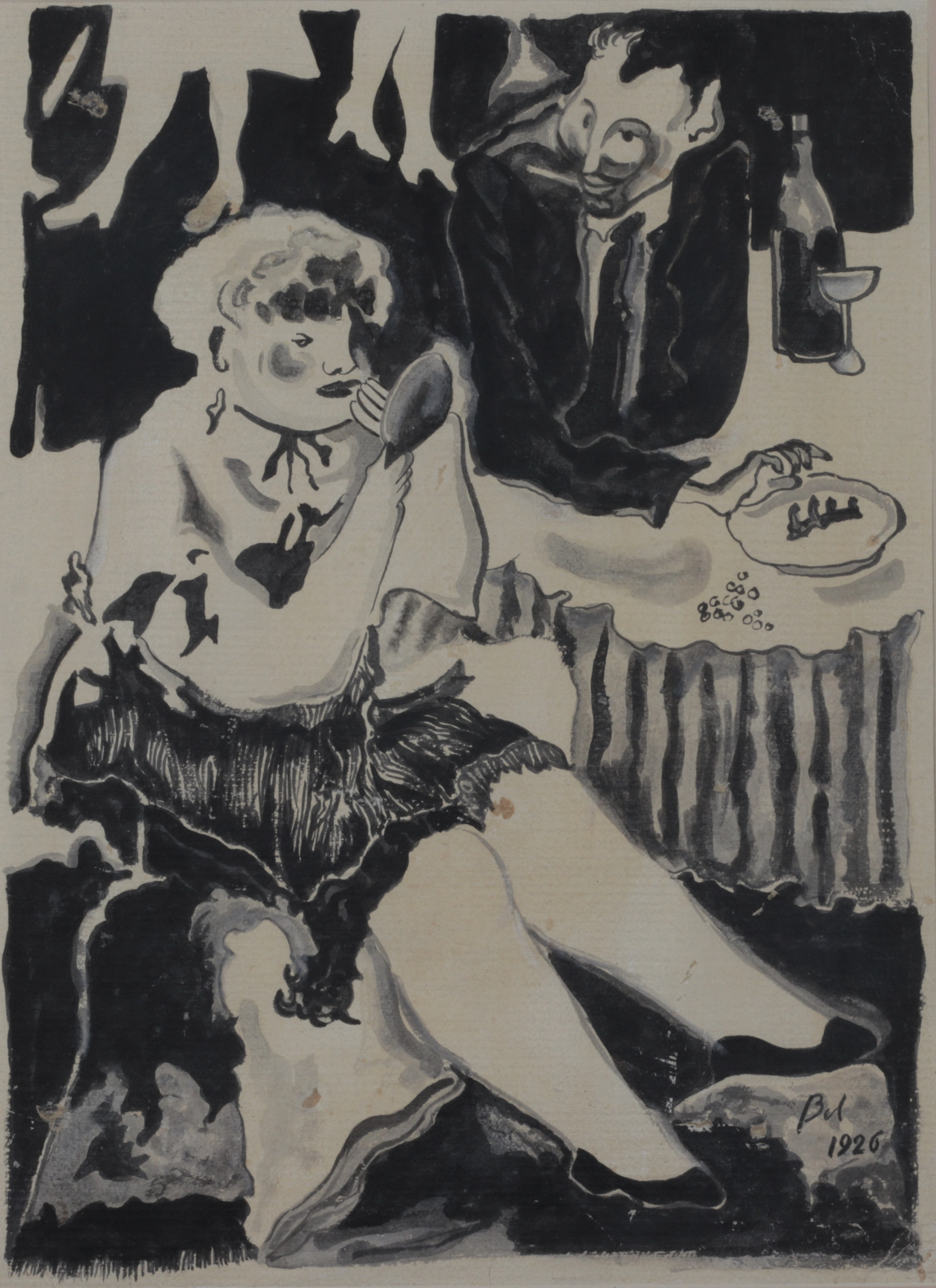 Aquarelle de Nepmanche. Signe par la ligne aerienne. 1926