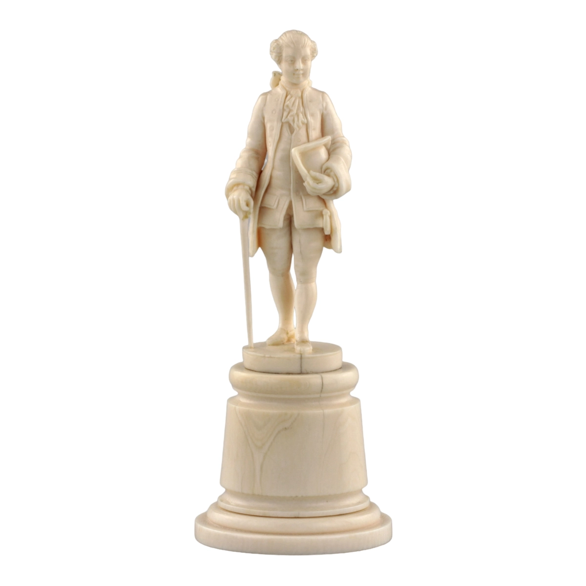 Ivory figure of a gentleman in a cocked hat.
