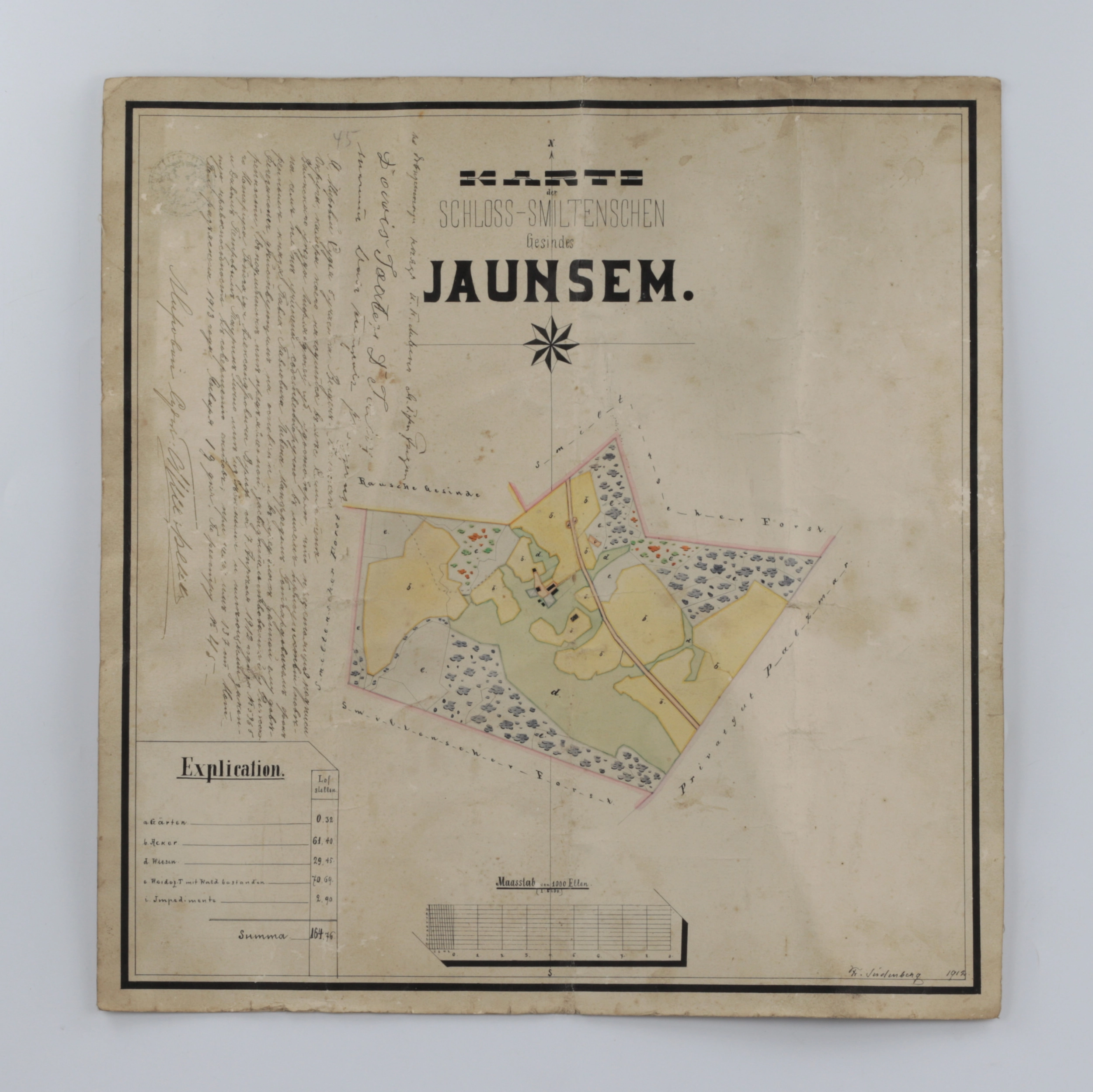 Acte dachat Plan aquarelle du terrain de 1912. 