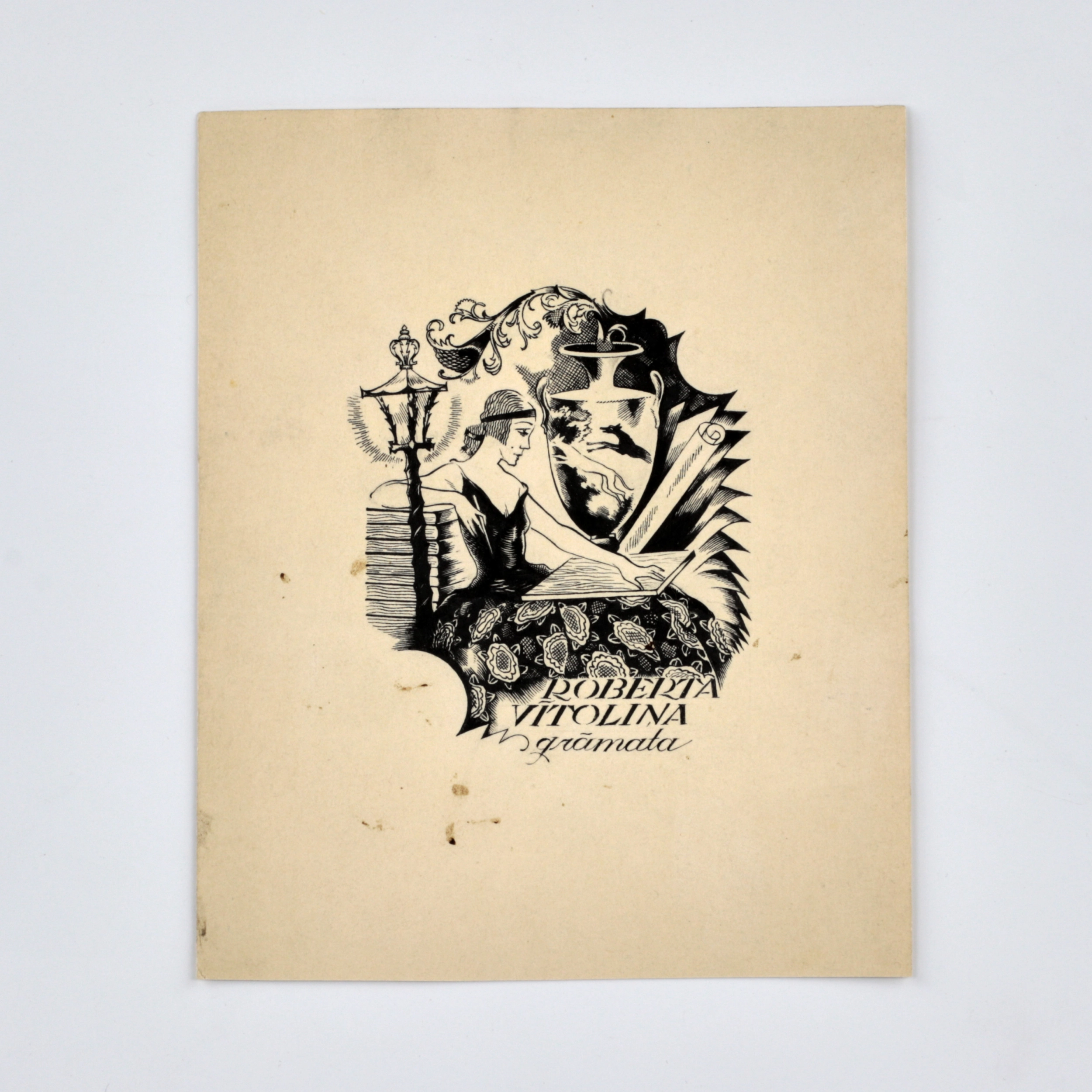 Bookplate - ink drawing. Book by Roberta Vītoliņa 