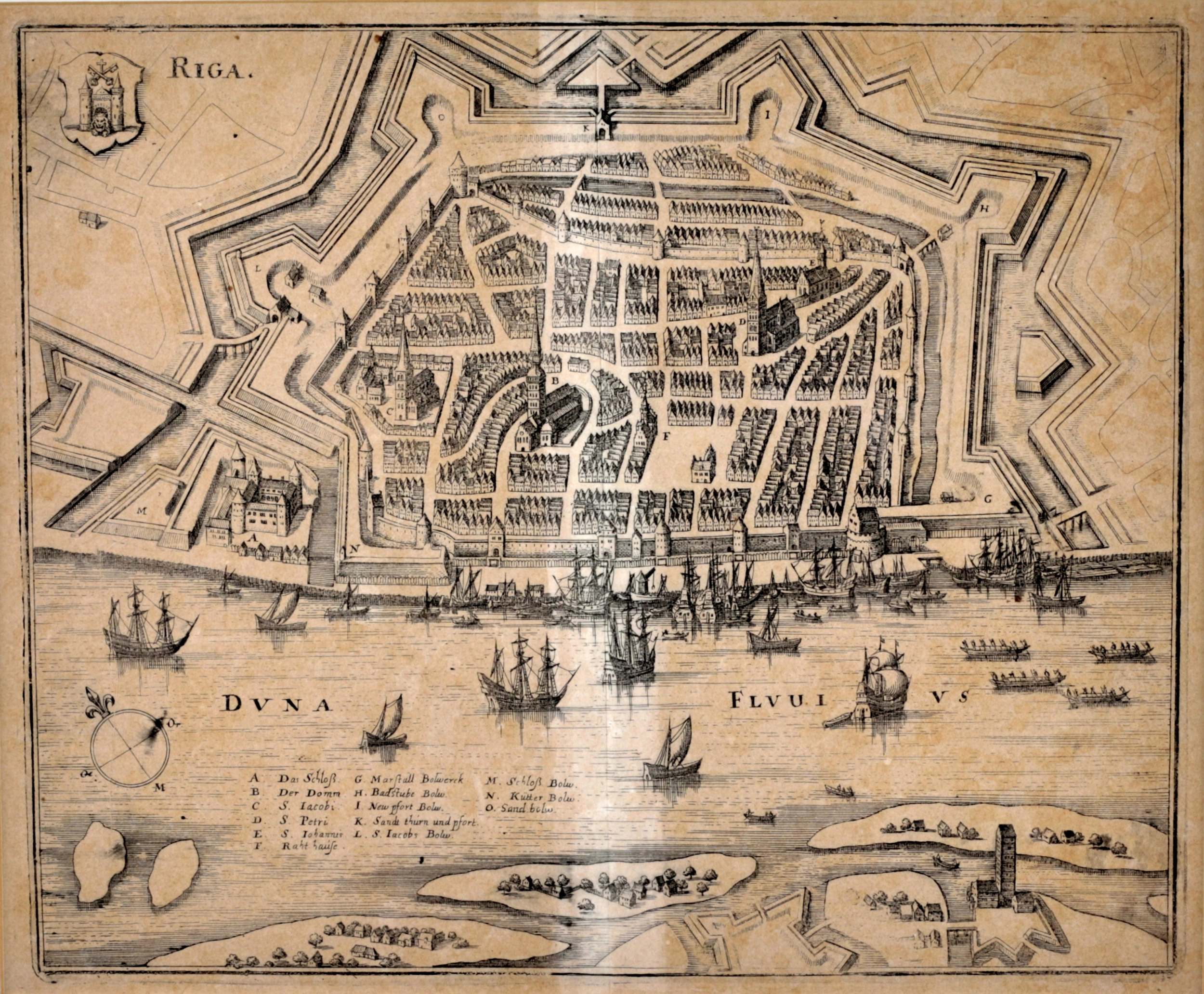 Plan de la ville de Riga, milieu du 17e siècle. Matiass Merians (1593-1659). 