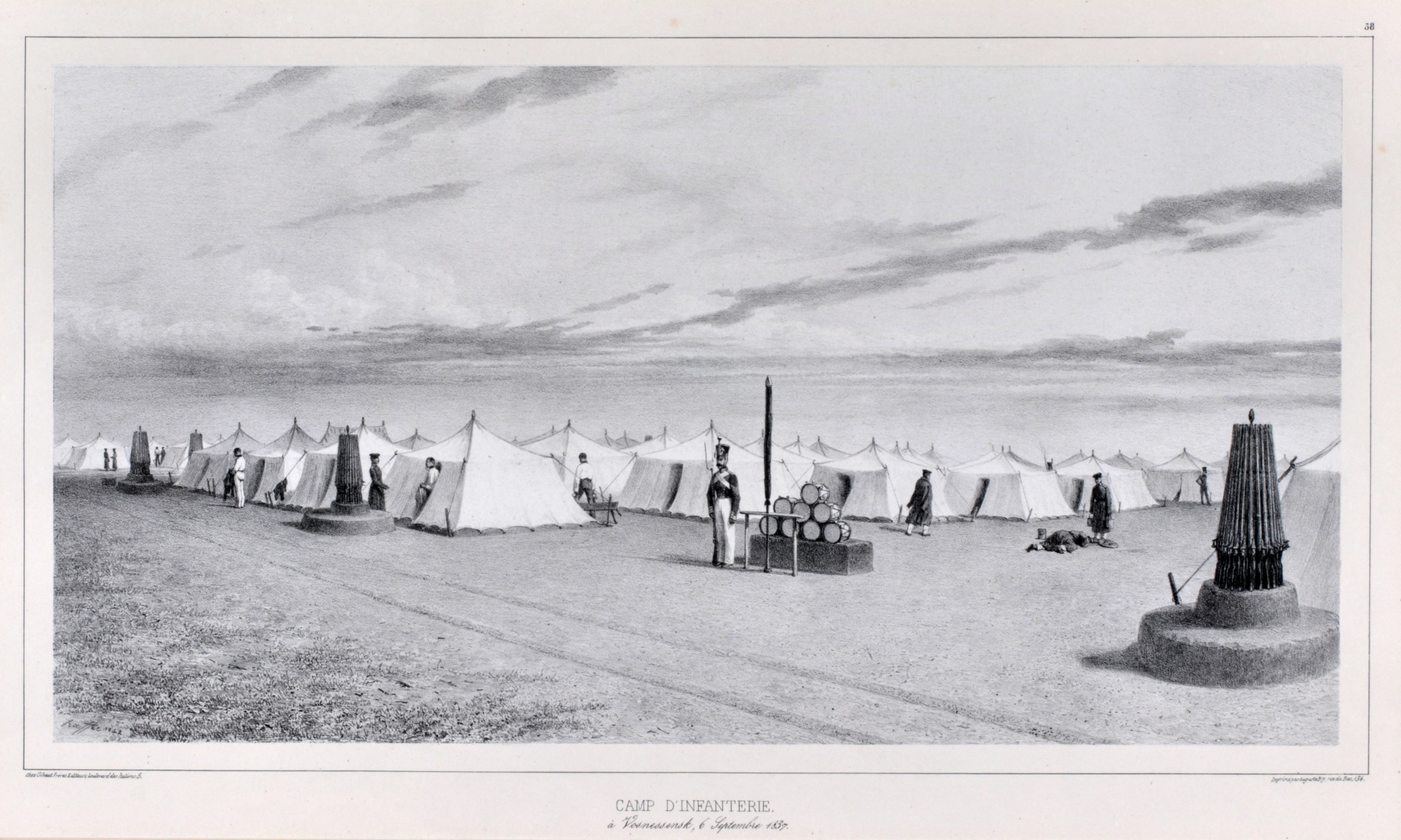 Lithographie Camp de linfanterie à Voznesensk. 1837 