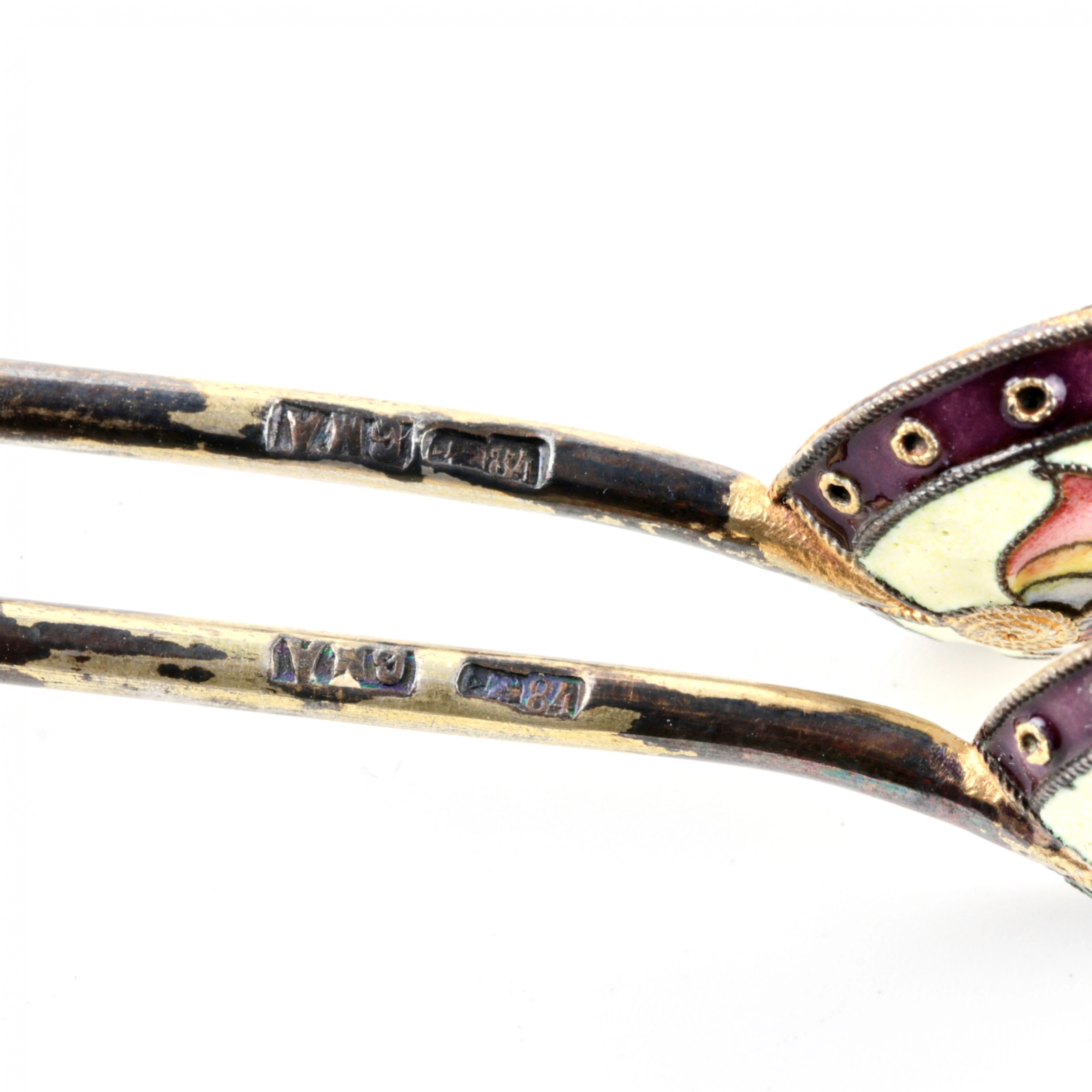 Paire de salières en argent emaille cloisonne 