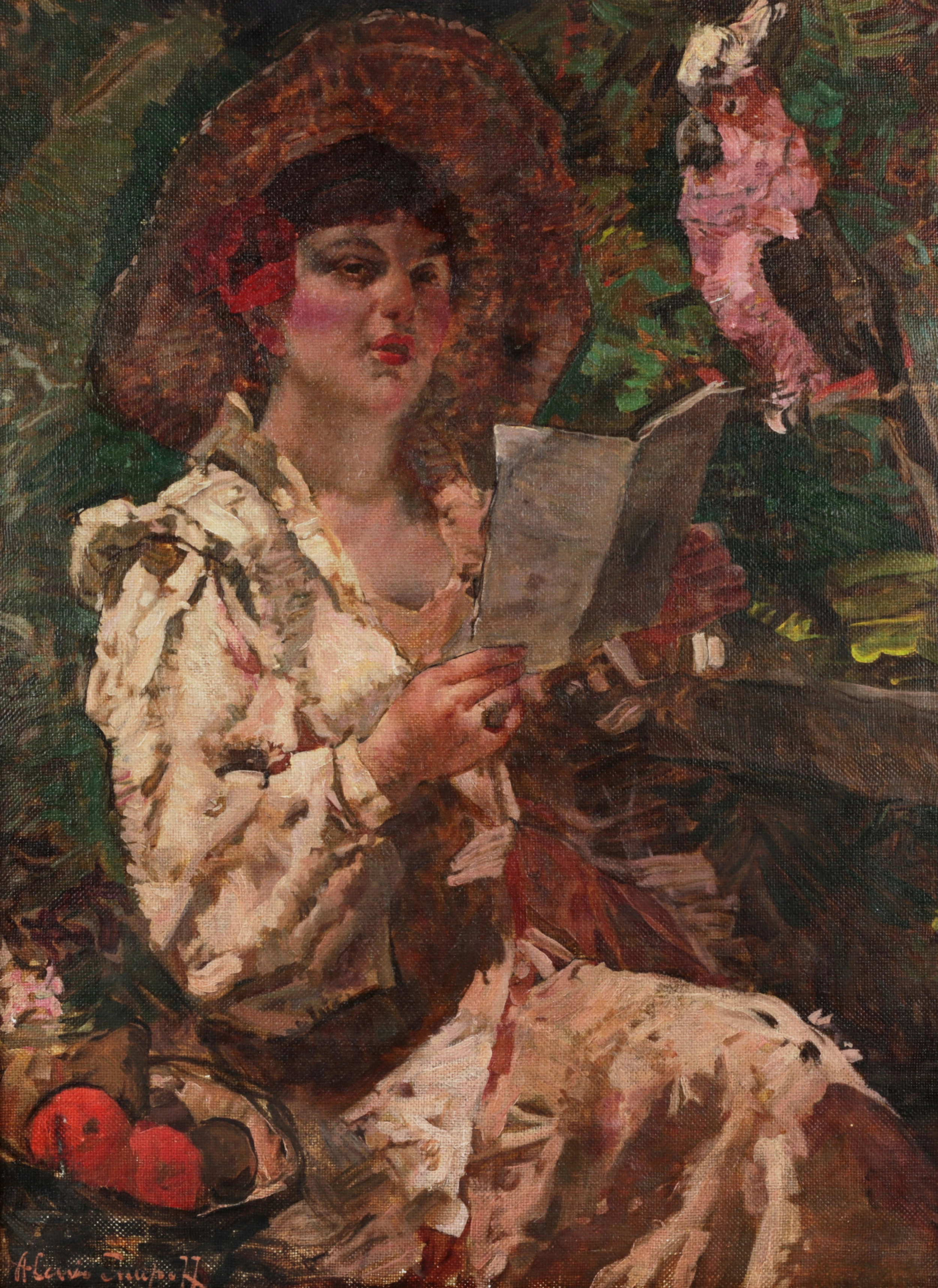 Tableau Dame au perroquet 