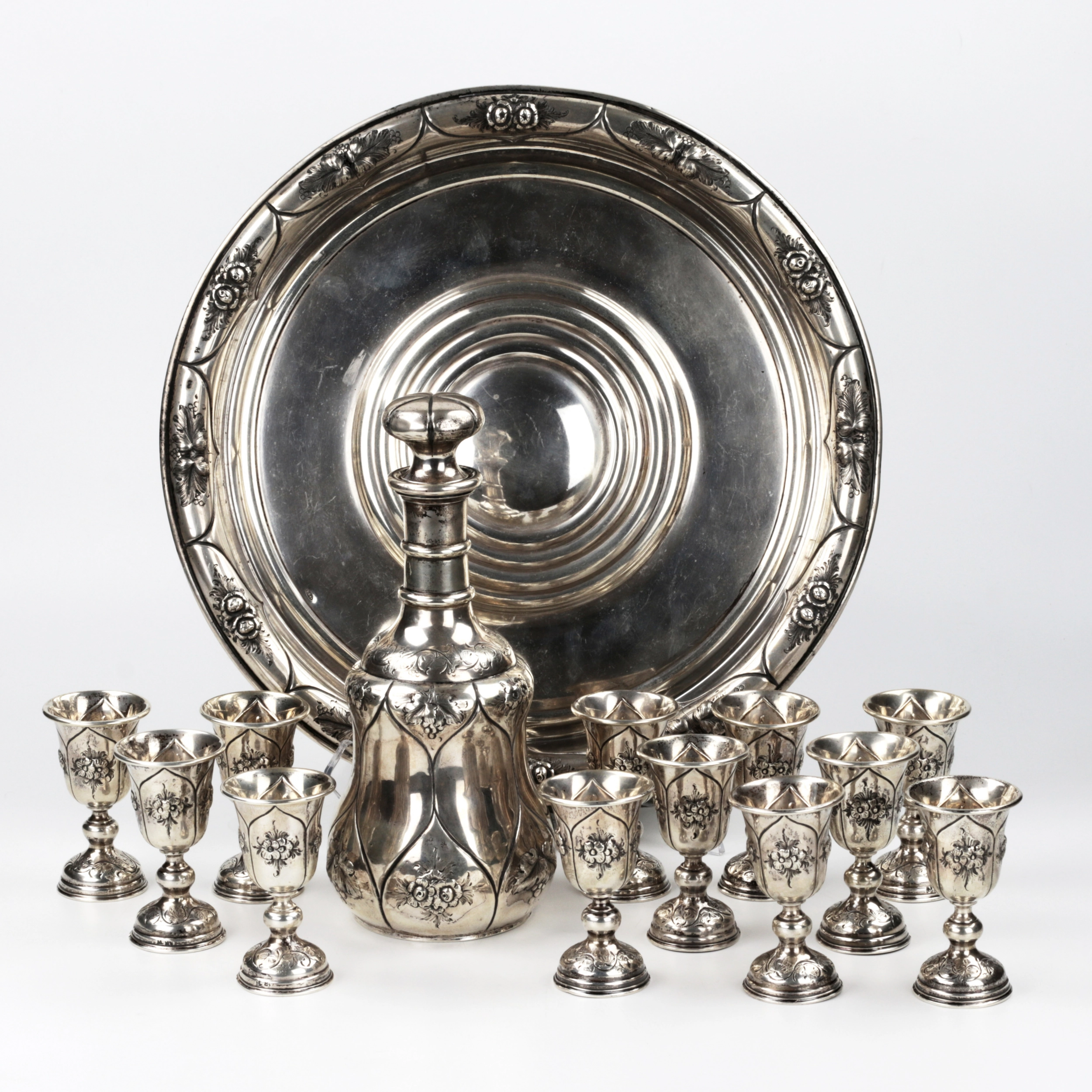 Silver vodka service for 12 persons. Tsarist Russia, 19th century. 