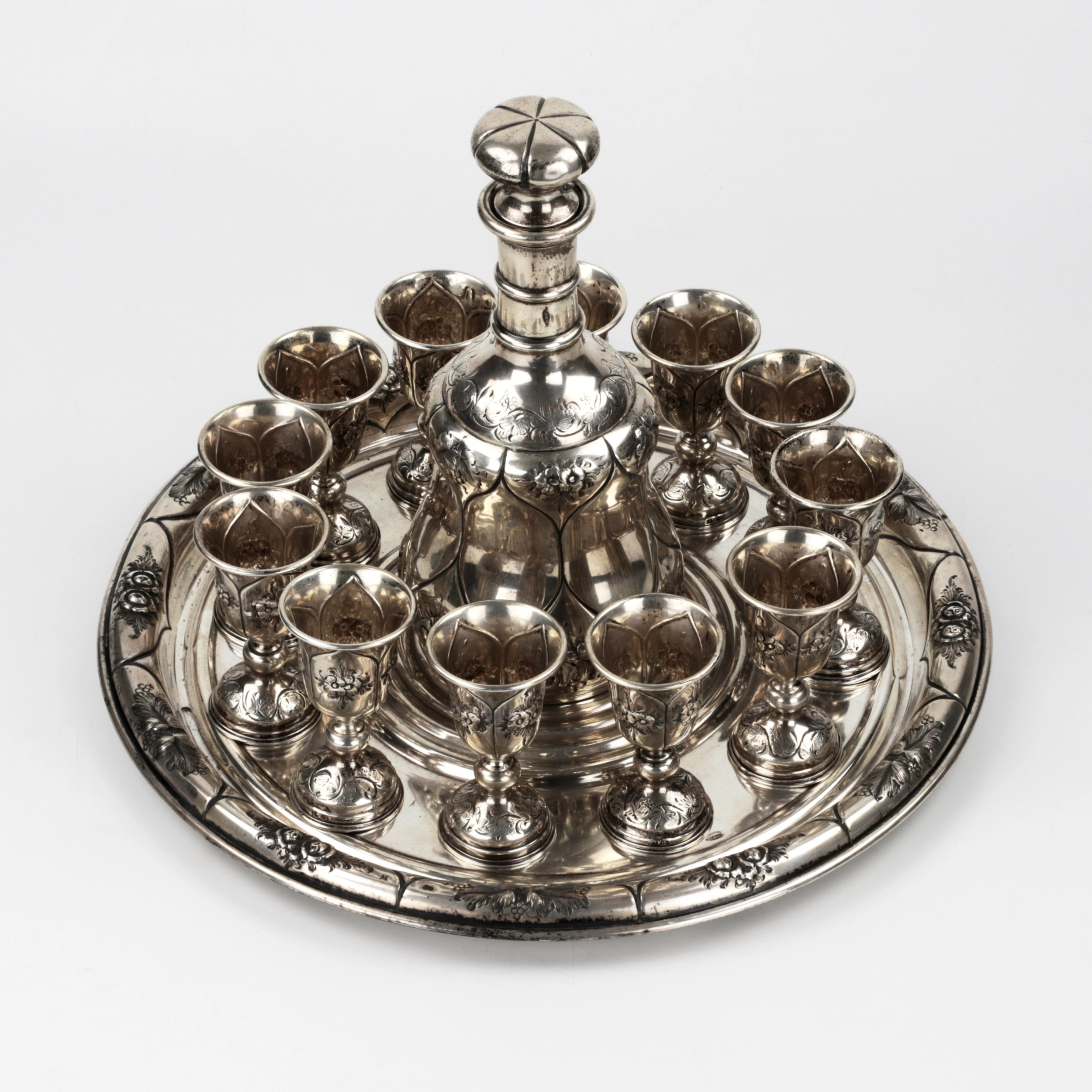 Silver vodka service for 12 persons. Tsarist Russia, 19th century. 
