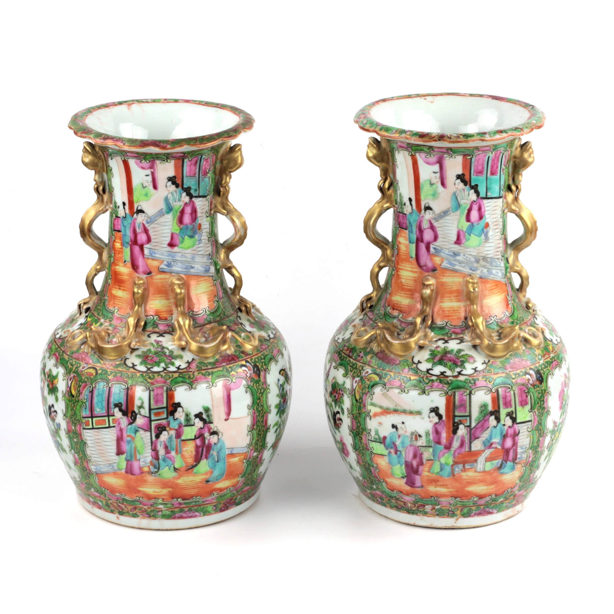 Paire de Vases Cantonais Family Rose. 