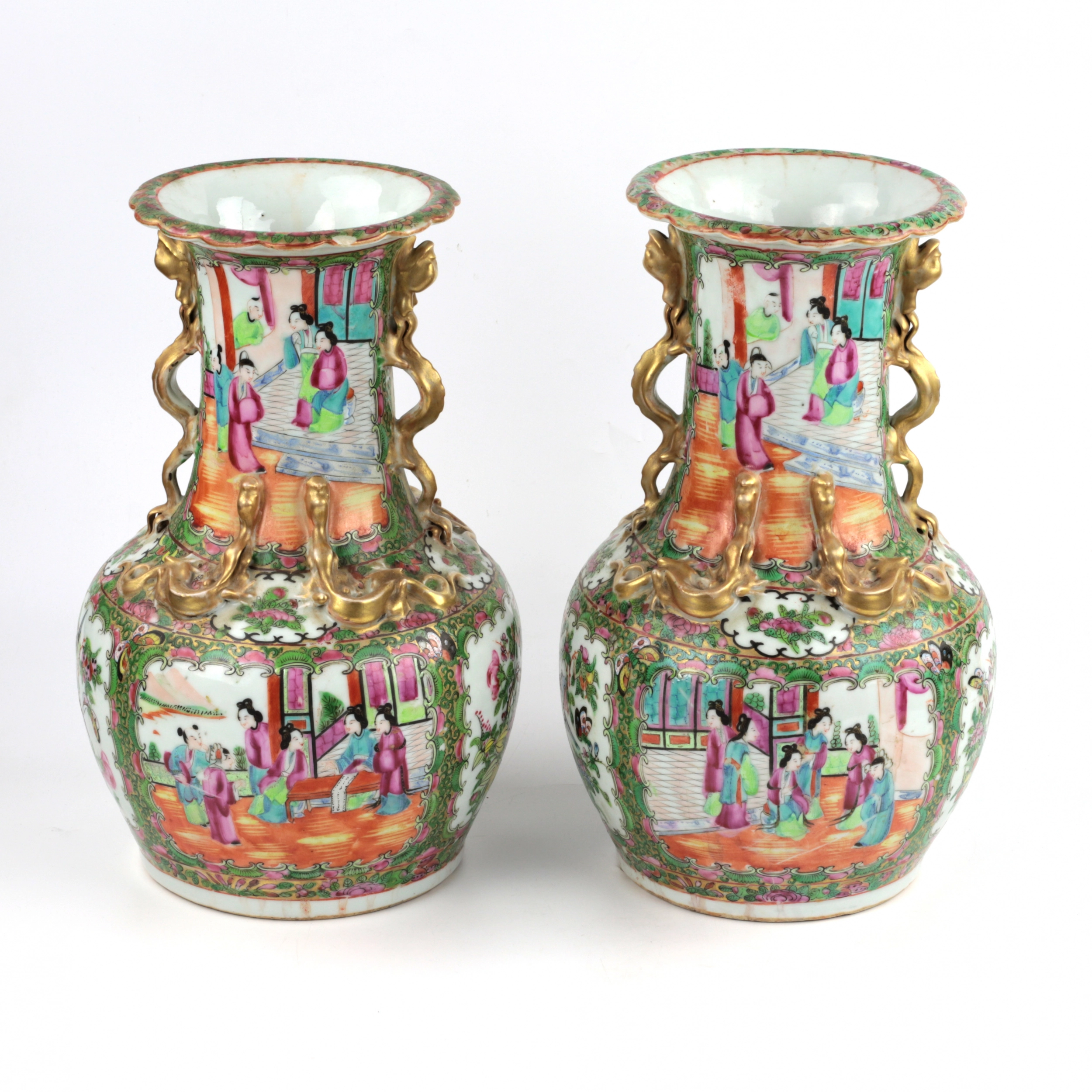 Paire de Vases Cantonais Family Rose. 